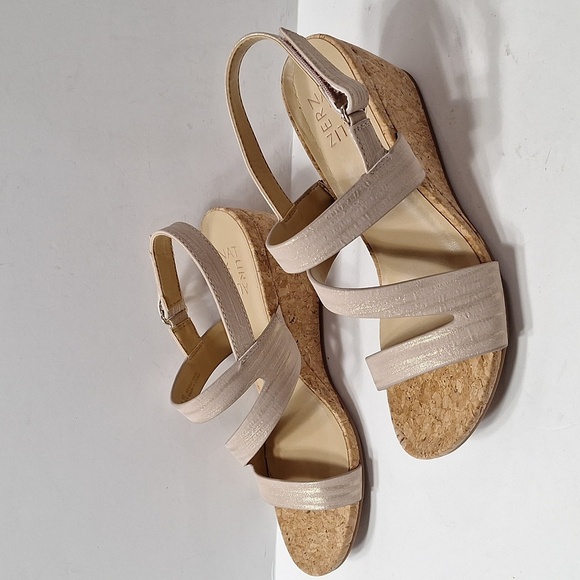 Naturalizer (NEW) Adria Cork Wedge Strappy Comfort Metallic Taupe Sandal Size 9 - Picture 6 of 11